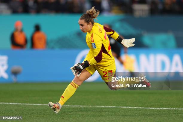 Cata Coll of Spain chases the ball in vain as Laia Codina scores an own goal during the FIFA Women's World Cup Australia & New Zealand 2023 Round of...
