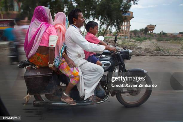 Family of four on a motorcycle in Rajasthan, India on April 5, 2009.