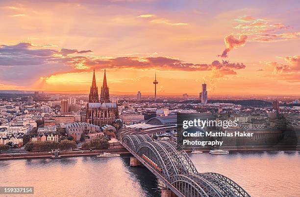 cologne sunset from above - river rhine stock pictures, royalty-free photos & images