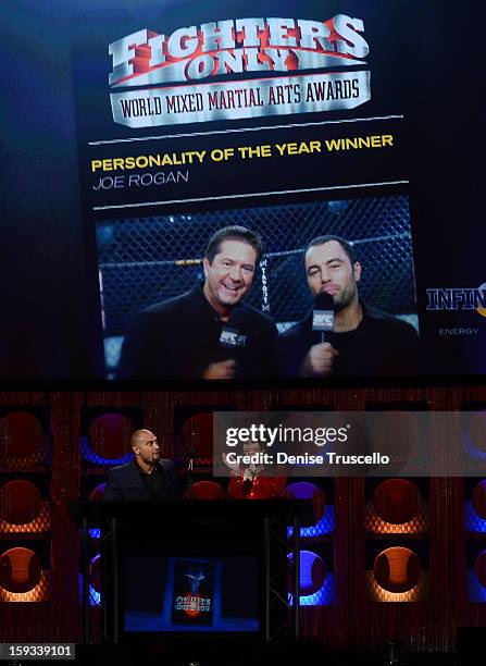 Shane Victorino and Claire Sinclair present the Personality of the Year Award at the 2013 Fighters Only World Mixed Martial Arts Awards at the Joint...