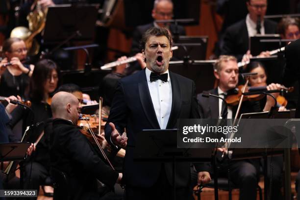 Jonas Kaufmann performs during the final dress rehearsal of "La Gioconda In Concert" at Sydney Opera House on August 05, 2023 in Sydney, Australia.