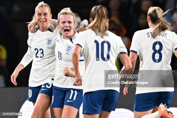 Lauren Hemp of England celebrates after scoring her team's first goal with teammates during the FIFA Women's World Cup Australia & New Zealand 2023...