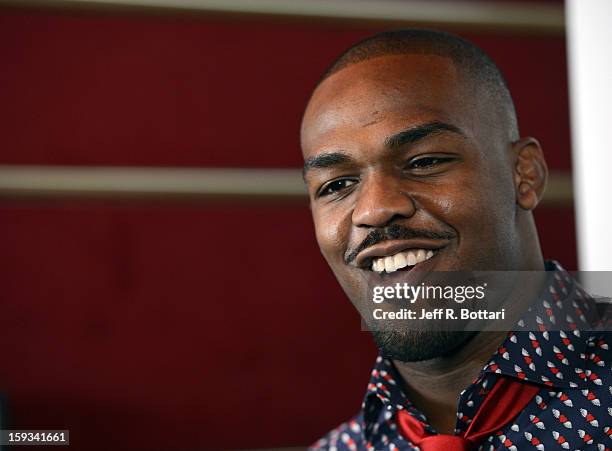 Mixed martial artist Jon Jones speaks with the media after winning the Fighter of the Year award at the Fighters Only World Mixed Martial Arts Awards...