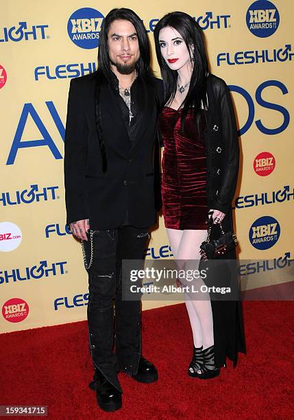 Musician Dave Navarro and adult film star Aiden Ashley arrive for the 2013 XBIZ Awards held at the Hyatt Regency Century Plaza on January 11, 2013 in...