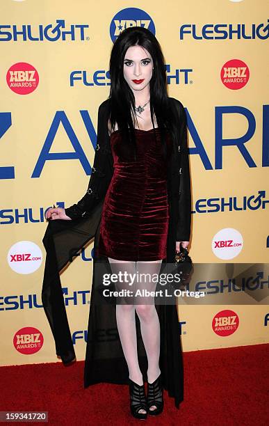 Adult Film actress Aiden Ashley arrives for the 2013 XBIZ Awards held at the Hyatt Regency Century Plaza on January 11, 2013 in Century City,...