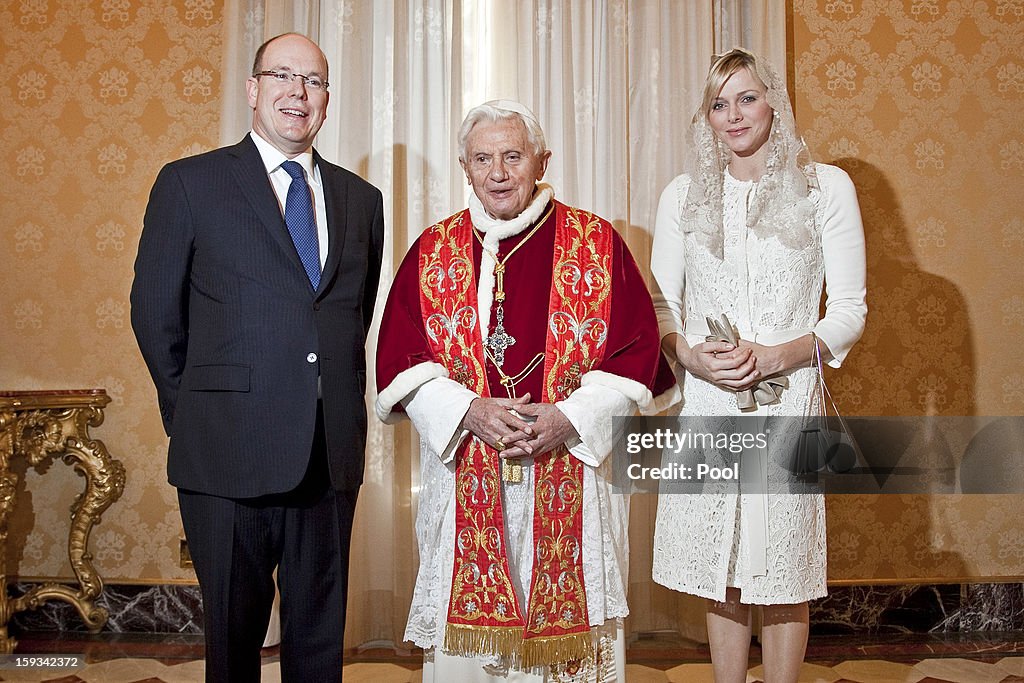 Pope Benedict XVI Receives Prince Albert II of Monaco and Princess Charlene