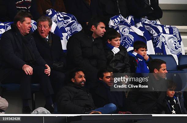 England coach Roy Hodgson , QPR Vice Chairman Amit Bhatia and Jamie Rednapp watch the Barclays Premier League match between Queens Park Rangers and...