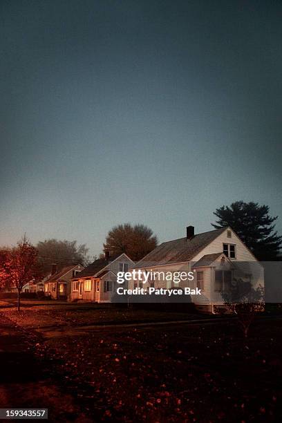 creepy suburban street - house night stock pictures, royalty-free photos & images