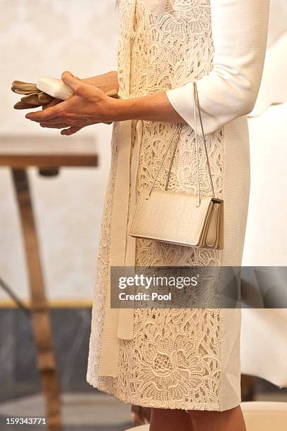 Princess Charlene of Monaco meets Pope Benedict XVI during a private audience at Vatican on January 12, 2013 in Vatican City, Vatican.