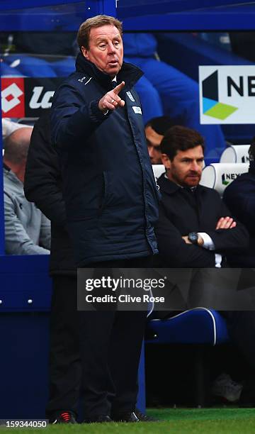 Harry Redknapp the Queens Park Rangers manager gives instructions from the touchline during the Barclays Premier League match between Queens Park...