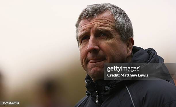 Lyn Jones, Head Coach of London Welsh looks on during the Amlin Challenge Cup match between London Welsh and I Cavalieri Prato at Kassam Stadium on...