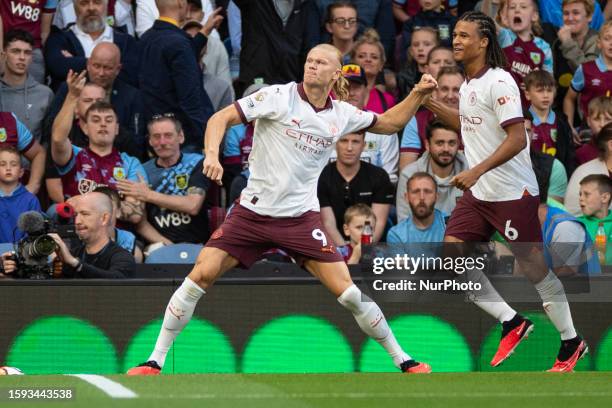 Goal 1-0 Erling Haaland of Manchester City celebrates his goal during the Premier League match between Burnley and Manchester City at Turf Moor,...