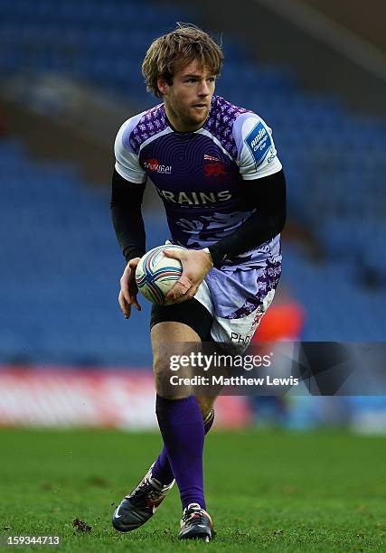 Seb Jewell of London Welsh in action during the Amlin Challenge Cup match between London Welsh and I Cavalieri Prato at Kassam Stadium on January 12,...