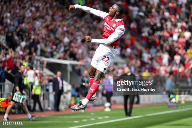 Hakeem Odoffin of Rotherham United celebrates scoring their side's first goal during the Sky Bet Championship match between Rotherham United and...