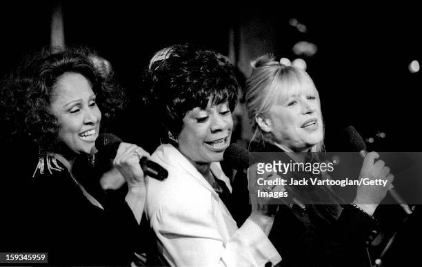 American singers Darlene Love and Merry Clayton with British singer Marianne Faithfull as they perform as part of the '20th Century Pop' concert at...