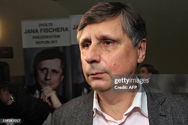 Jan Fischer is pictured as the results of the first round of presidential elections are being counted on January 12, 2013 in Prague at his election...