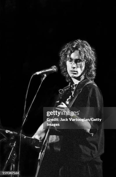 American musician Jeff Buckley performs during the 'Greetings from Tim Buckley' concert, a tribute to his father, at Arts at St. Ann, Brooklyn, New...