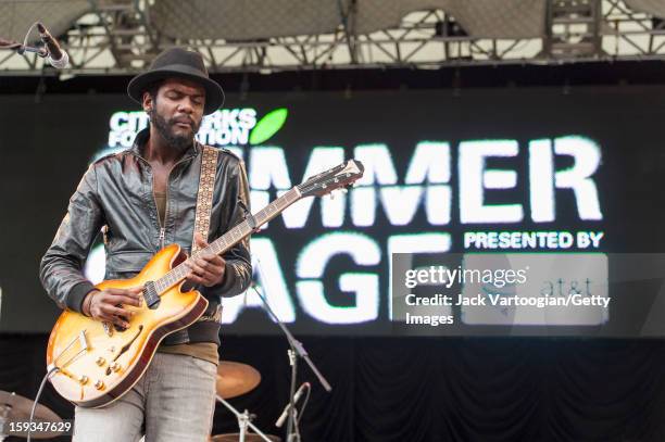 American blues musician Gary Clark Jr performs at Central Park's SummerStage, New York, New York, July 28, 2012.