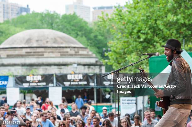 American blues musician Gary Clark Jr performs at Central Park's SummerStage, New York, New York, July 28, 2012.