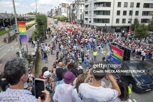 Illustration picture shows the 2023 edition of the 'Antwerp Pride' Parade, part of the Antwerp Pride 2022 festivities that celebrate and support the...