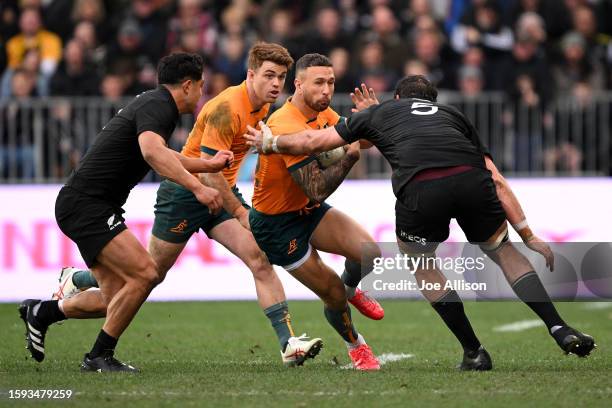 Quade Cooper of Australia charges forward during The Rugby Championship & Bledisloe Cup match between the New Zealand All Blacks and the Australia...