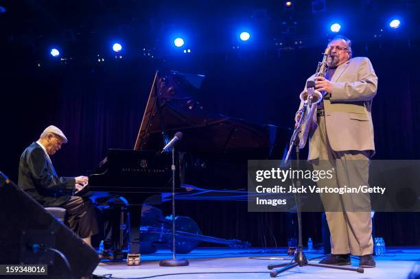 At 'Jazz For Obama 2012: The Jazz Concert For America's Future,' American musicians McCoy Tyner on piano and Joe Lovano on tenor saxophone perform...