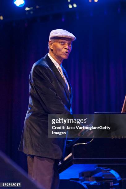 At 'Jazz For Obama 2012: The Jazz Concert For America's Future,' American musician McCoy Tyner plays piano onstage at Symphony Space, New York, New...