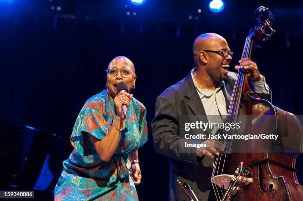 At 'Jazz For Obama 2012: The Jazz Concert For America's Future,' American musicians Dee Dee Bridgewater on vocals and and Christian McBride on...