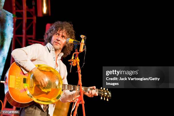 American rock musician Wayne Coyne, of the band the Flaming Lips, performs at a Benefit on Central Park's SummerStage, New York, New York, July 26,...