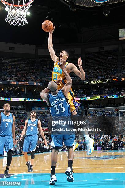 Anthony Davis of the New Orleans Hornets dunks the ball against the Minnesota Timberwolves on January 11, 2013 at the New Orleans Arena in New...