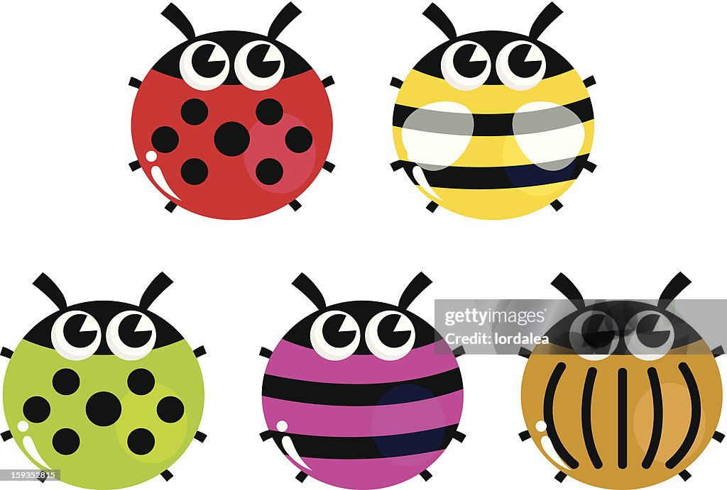 Cartoon Insect Print Colorful Cartoon Insects Set Isolated On White High-Res Vector Graphic ...