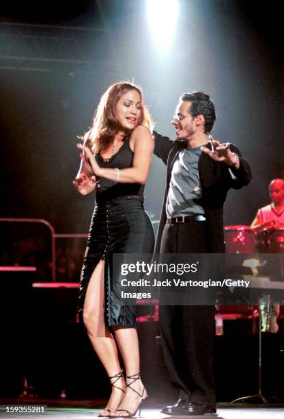 American Latin and pop singer Marc Anthony performs onstage with Jennifer Lopez at Madison Square Garden concert, New York, New York, September 26,...