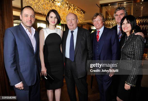 Gareth Neame, Michelle Dockery, Julian Fellowes, Nigel Lythgoe, Bob Peirce and Sharon Harroun Peirce attend a Golden Globe lunch hosted by BritWeek...