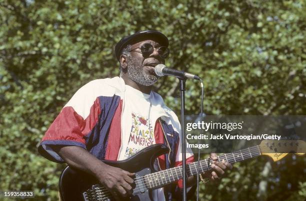 American rhythm & blues and soul musician Curtis Mayfield performs at Central Park's SummerStage, New York, New York, July 7, 1990. Five weeks later,...