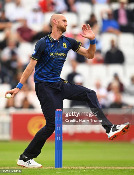 Oliver Hannon-Dalby of Warwickshire in bowling action during the Metro Bank One Day Cup match between Somerset and Warwickshire at The Cooper...