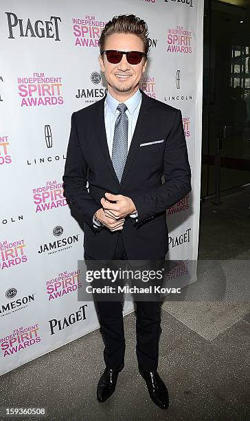 Actor Jeremy Renner arrives at the 2013 Film Independent Filmmaker Grant And Spirit Awards Nominees Brunch at BOA Steakhouse on January 12, 2013 in...