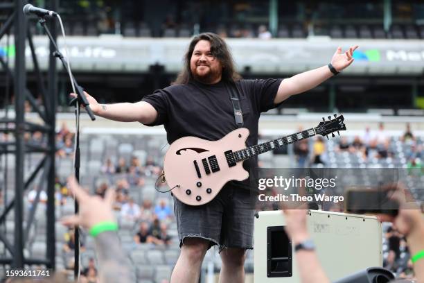 Wolfgang Van Halen of Mammouth WVH performs at MetLife Stadium on August 04, 2023 in East Rutherford, New Jersey.