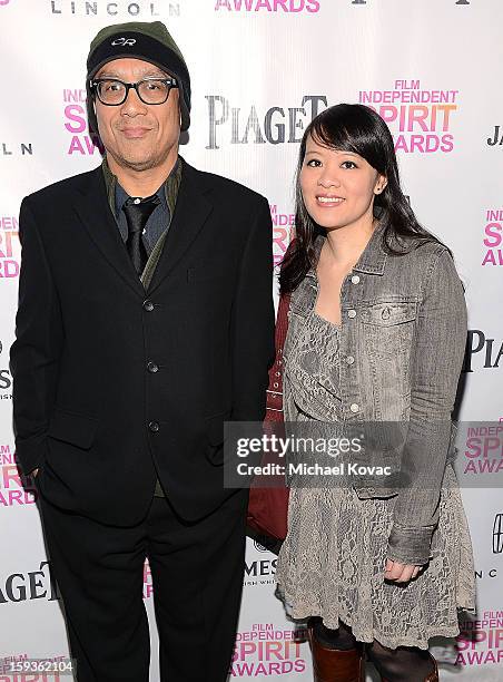 Producers Derrick Tseng and Mynette Louie attend the 2013 Film Independent Filmmaker Grant And Spirit Awards Nominees Brunch at BOA Steakhouse on...