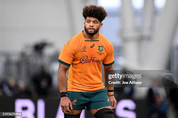 Rob Valetini of Australia looks on during The Rugby Championship & Bledisloe Cup match between the New Zealand All Blacks and the Australia Wallabies...