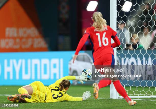 Aurora Mikalsen of Norway dives in vain as Ingrid Syrstad Engen scores an own goal, first goal for Japan during the FIFA Women's World Cup Australia...