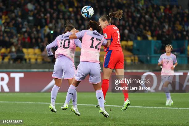 Guro Reiten of Norway heads to score her team's first goal during the FIFA Women's World Cup Australia & New Zealand 2023 Round of 16 match between...