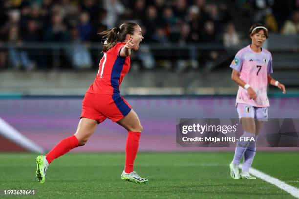 Guro Reiten of Norway celebrates after scoring her team's first goal during the FIFA Women's World Cup Australia & New Zealand 2023 Round of 16 match...