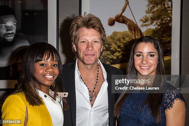 Olympic gymnast Gabby Douglas, musician Jon Bon Jovi and Olympic gymnast Aly Raisman attend CW3PR Presents the inaugural "Gold Meets Golden" event at...