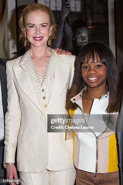Actress Nicole Kidman and Olympic gymnast Gabby Douglas attend CW3PR Presents the inaugural "Gold Meets Golden" event at New Flagship Equinox Sports...