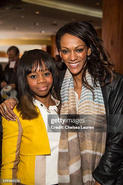 Olympic gymnast Gabby Douglas and actress Judi Shekoni attend CW3PR Presents the inaugural "Gold Meets Golden" event at New Flagship Equinox Sports...