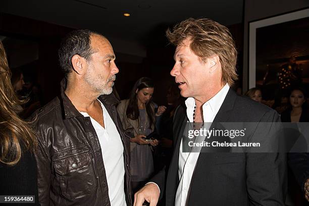 Musician Jon Bon Jovi and photographer Timothy White attend CW3PR Presents the inaugural "Gold Meets Golden" event at New Flagship Equinox Sports...