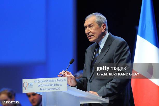 President of France Mayors' association Jacques Pelissard delivers a speech on the opening day of the 93th France's mayors Association Congress on...