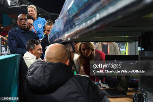 Ian Wright watches the penalty shoot-out between Australia and France with other pundits during the FIFA Women's World Cup Australia & New Zealand...