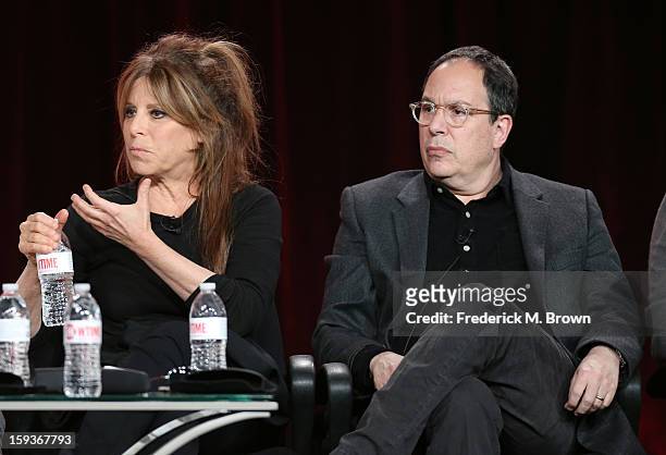 Executive Producer Ann Biderman and Executive Producer Mark Gordon speak onstage during the Showtime portion of the 2013 Winter TCA Tour at Langham...