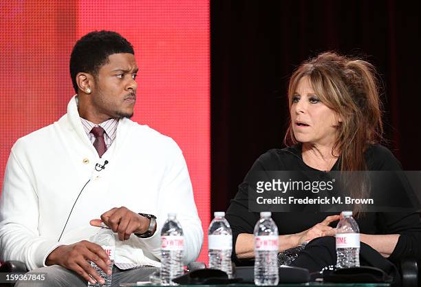 Actor Pooch Hall looks on as Executive Producer Ann Biderman of "Ray Donovan" speaks onstage during the Showtime portion of the 2013 Winter TCA Tour...